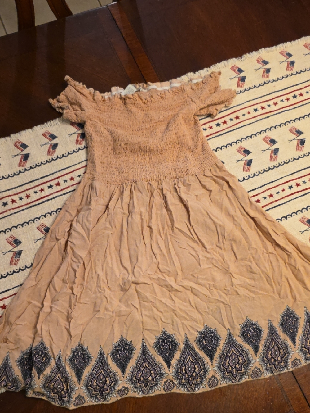 Charlotte Russe Peach Off-Shoulder Mini Dress with Navy Trim
